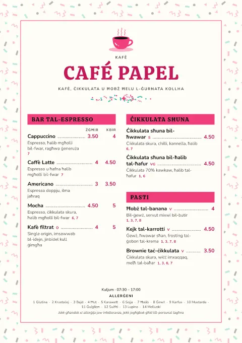 Fiesta Crema – preview tal-mudell ta' menu