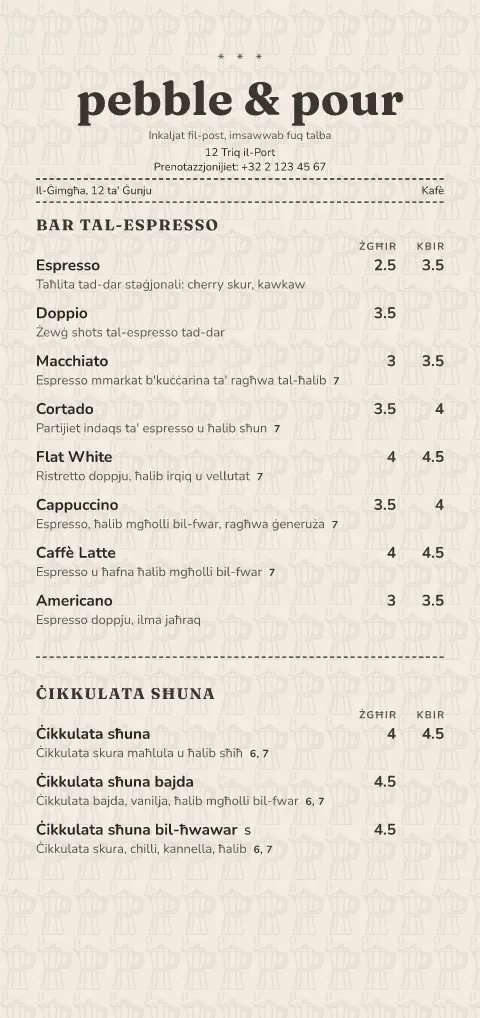 Moka Slip – preview tal-mudell ta' menu
