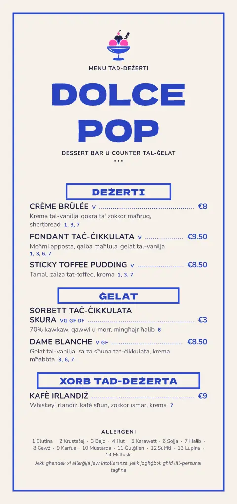 Sundae Pop – preview tal-mudell ta' menu