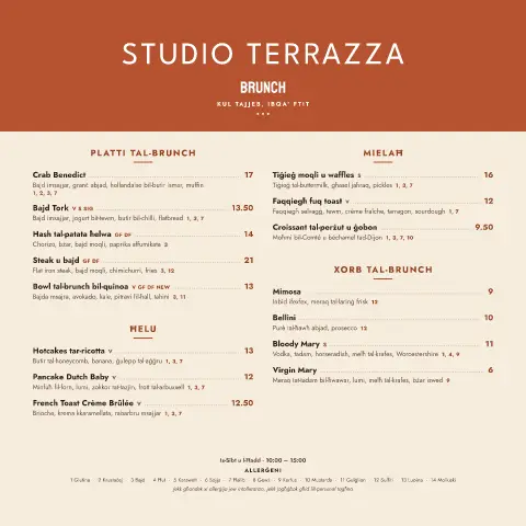 Sunday Terracotta – preview tal-mudell ta' menu