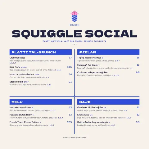 Zigzag Brunch – preview tal-mudell ta' menu