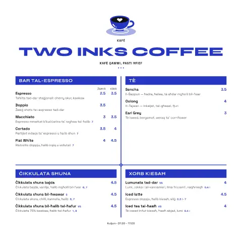 Ultramarine Moka – preview tal-mudell ta' menu