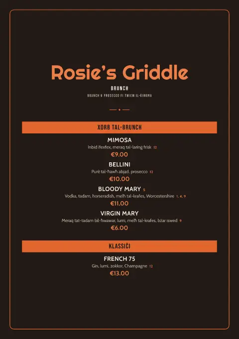 Jukebox Mimosa – preview tal-mudell ta' menu