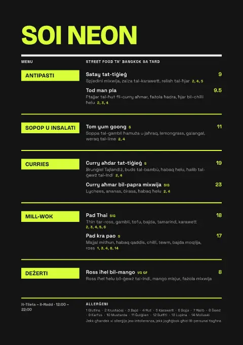 Lime Alley – preview tal-mudell ta' menu