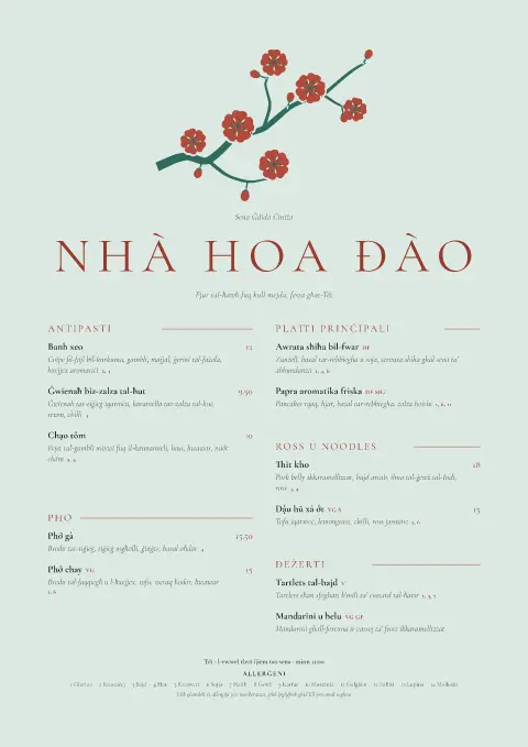Peach Blossom Tết – preview tal-mudell ta' menu