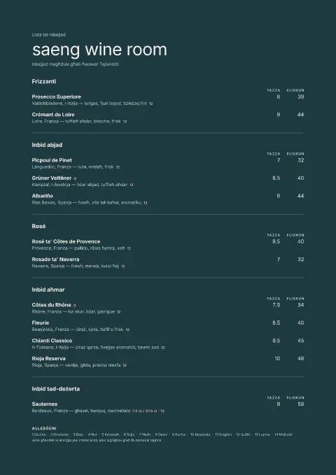 Spice Cellar – preview tal-mudell ta' menu