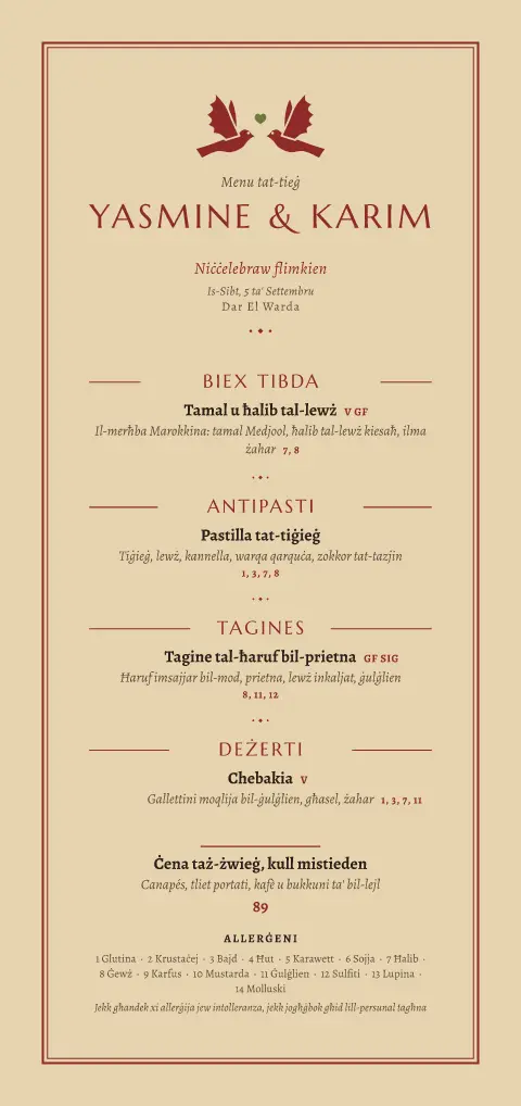 Rosewater Vows – preview tal-mudell ta' menu