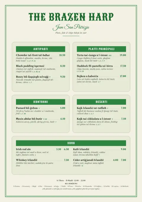 Shamrock Tiles – preview tal-mudell ta' menu
