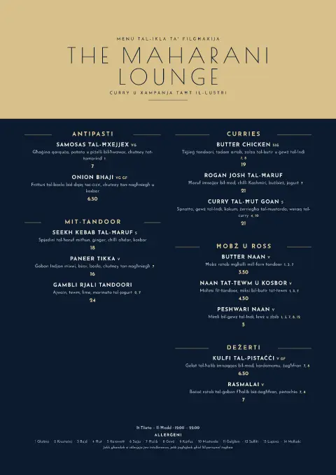 Champagne Masala – preview tal-mudell ta' menu
