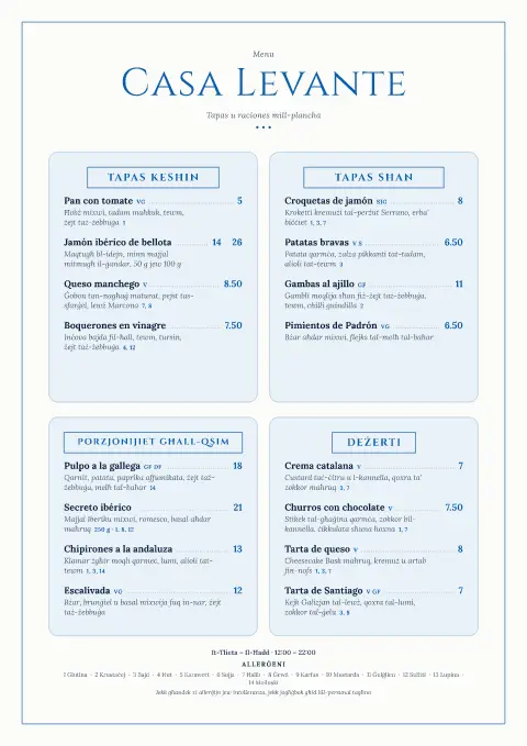 Plancha Blue – preview tal-mudell ta' menu