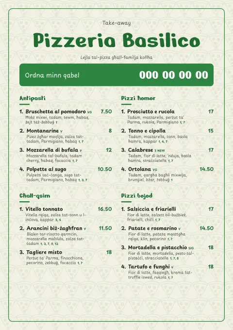 Basil Scribble – preview tal-mudell ta' menu