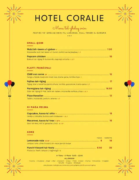 Lemon Confetti – preview tal-mudell ta' menu