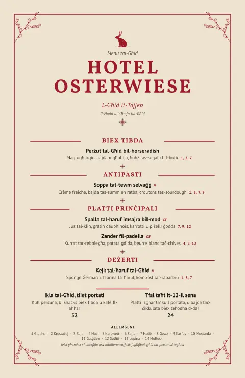 Linen Hare – preview tal-mudell ta' menu