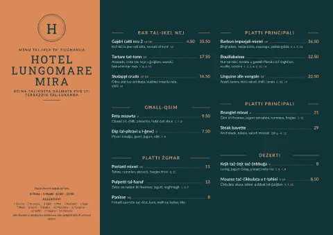 Copper Lungomare – preview tal-mudell ta' menu