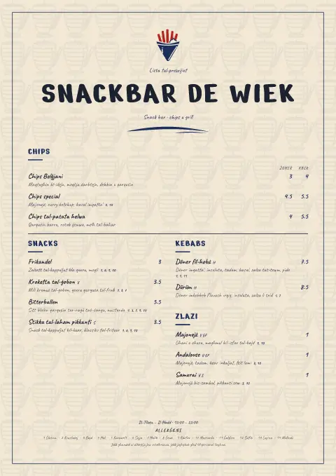 Chalk Snackbar – preview tal-mudell ta' menu