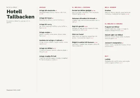 Birch Julbord – preview tal-mudell ta' menu