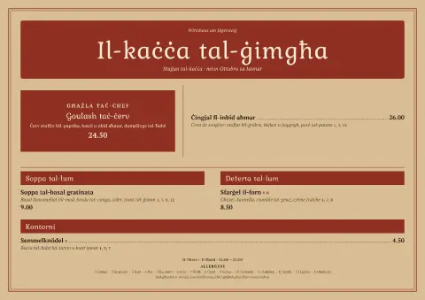 Kraft Stube – preview tal-mudell ta' menu