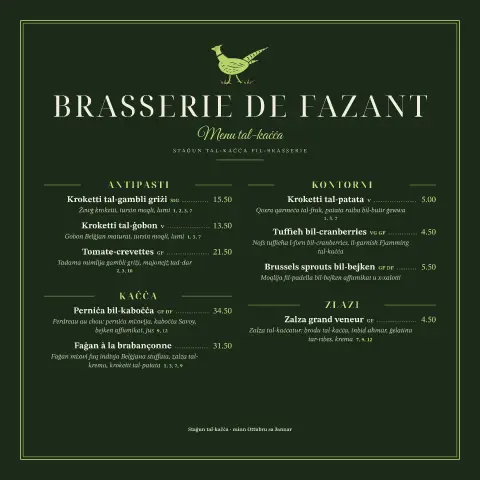 Brabançonne – preview tal-mudell ta' menu