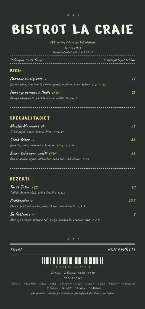 Chalk Tally – preview tal-mudell ta' menu