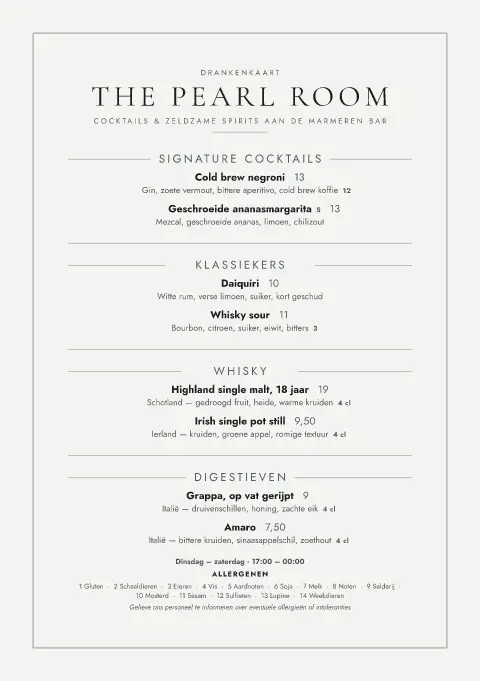 Pearl Measure – voorbeeld van menukaarttemplate