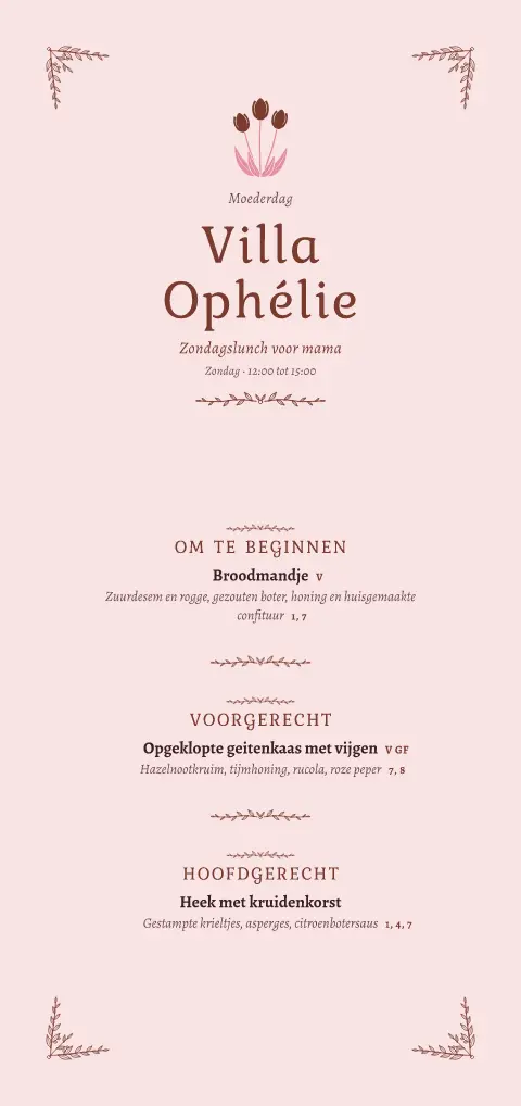 Iris Sunday – voorbeeld van menukaarttemplate
