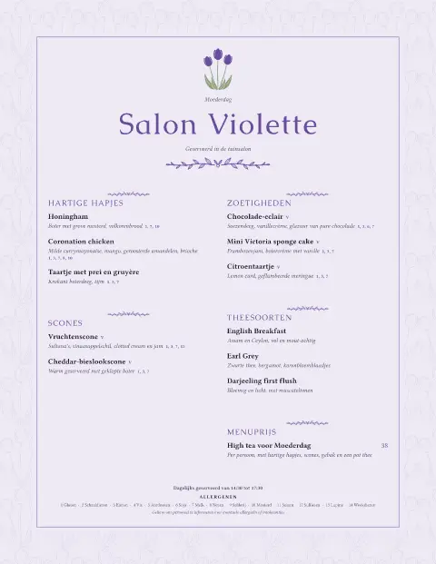 Violet Teatime – voorbeeld van menukaarttemplate