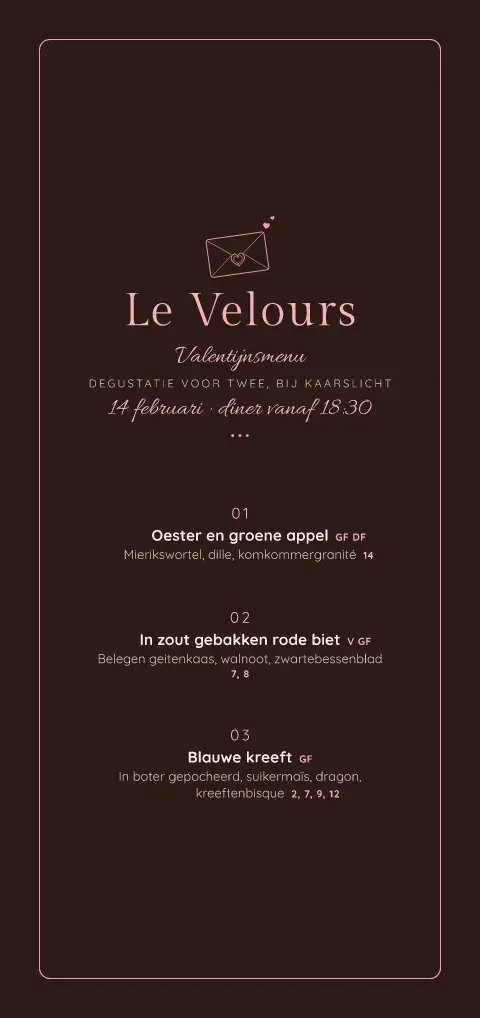 Cacao Candlelight – voorbeeld van menukaarttemplate