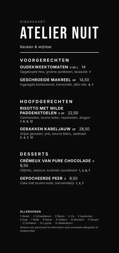 Noir Column – voorbeeld van menukaarttemplate
