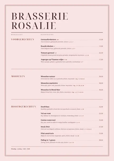 Rosalie Brasserie – voorbeeld van menukaarttemplate
