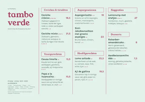 Mint Tiradito – voorbeeld van menukaarttemplate