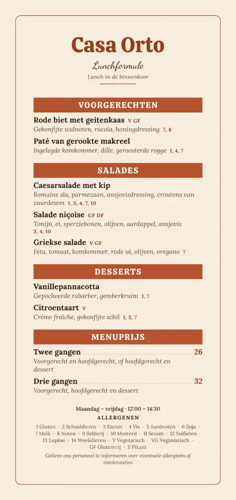 Terracotta Orto – voorbeeld van menukaarttemplate