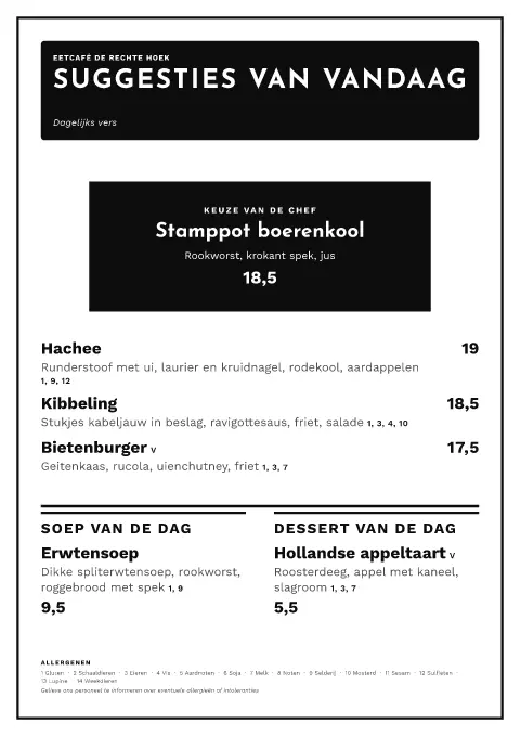 Right Angle – voorbeeld van menukaarttemplate