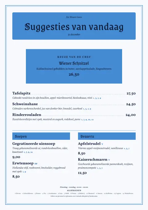 Blue Lozenge – voorbeeld van menukaarttemplate