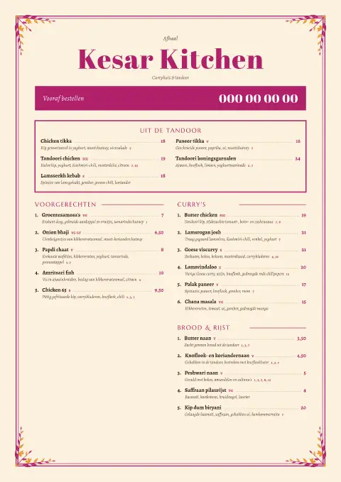 Saffron Block – voorbeeld van menukaarttemplate