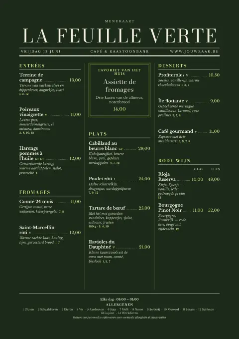 Absinthe Gazette – voorbeeld van menukaarttemplate