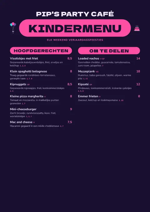 Party Squiggle – voorbeeld van menukaarttemplate