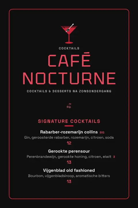 Scarlet Arcade – voorbeeld van menukaarttemplate