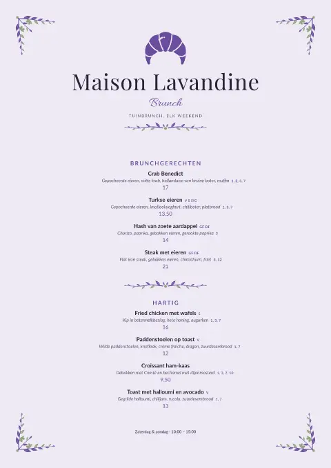Lavandin Dawn – voorbeeld van menukaarttemplate