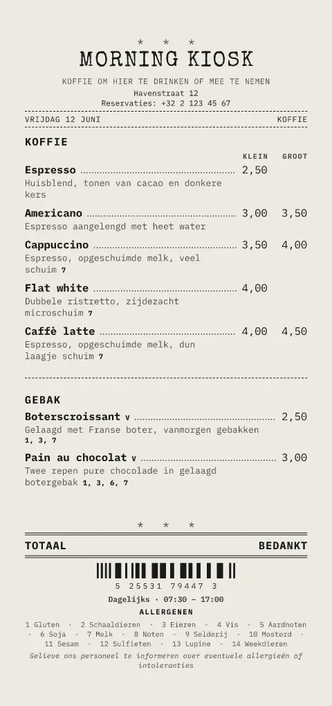 Carbon Copy – voorbeeld van menukaarttemplate