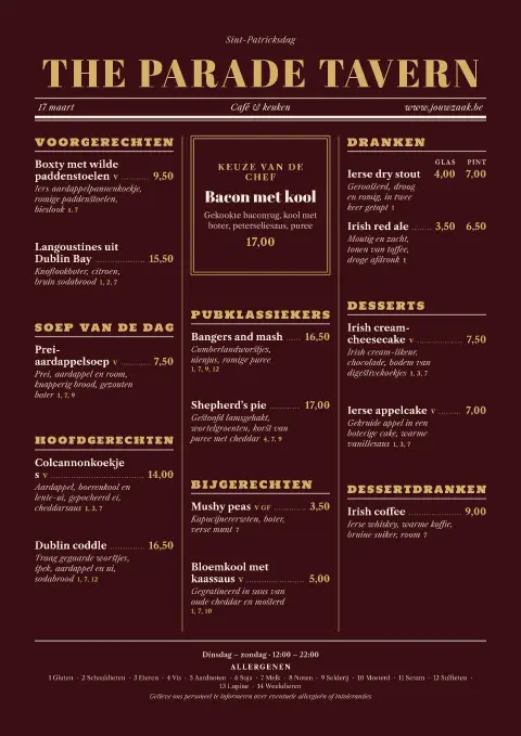 Oxblood Parade – voorbeeld van menukaarttemplate