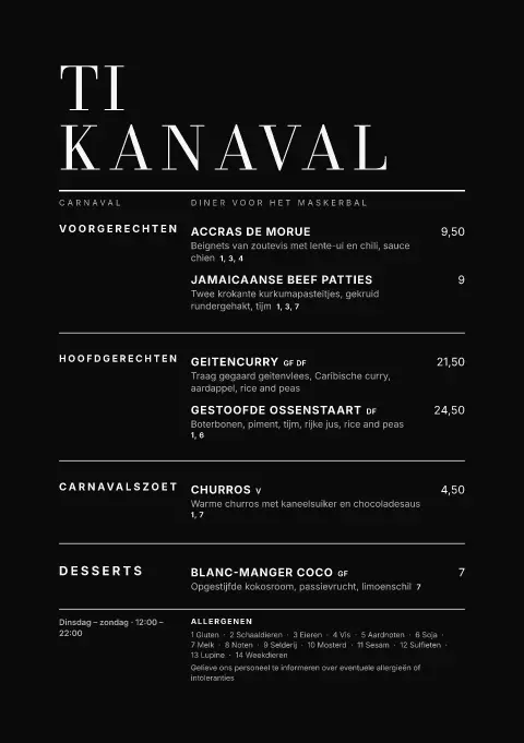 Masque Noir – voorbeeld van menukaarttemplate