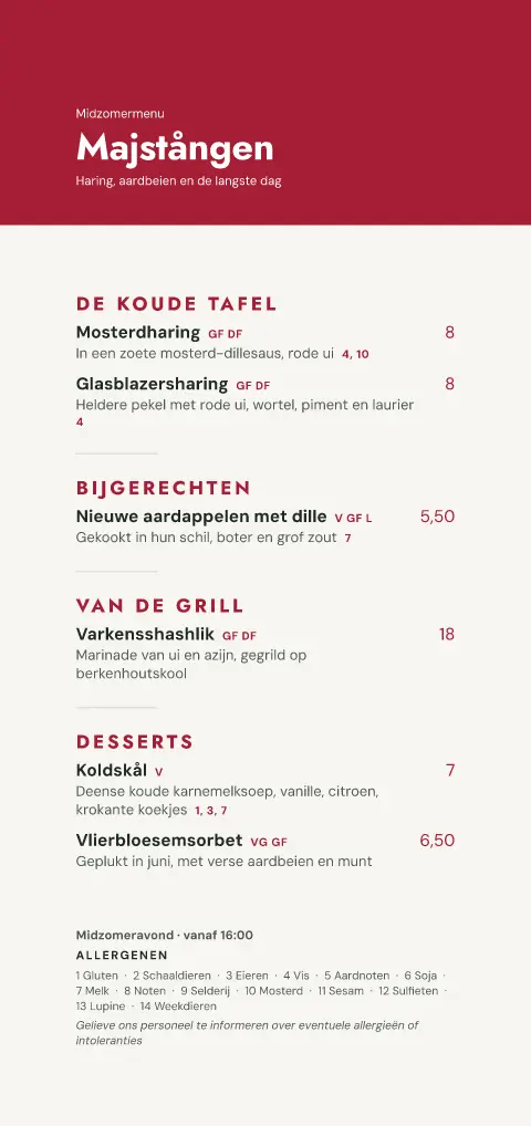 Maypole Red – voorbeeld van menukaarttemplate
