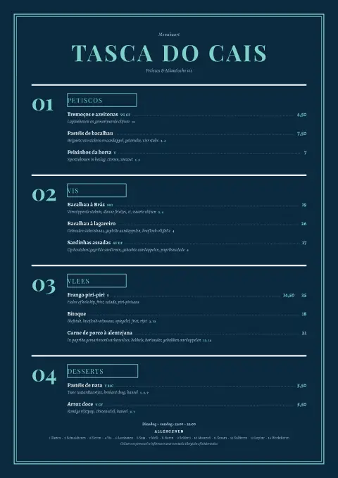 Azulejo Tide – voorbeeld van menukaarttemplate