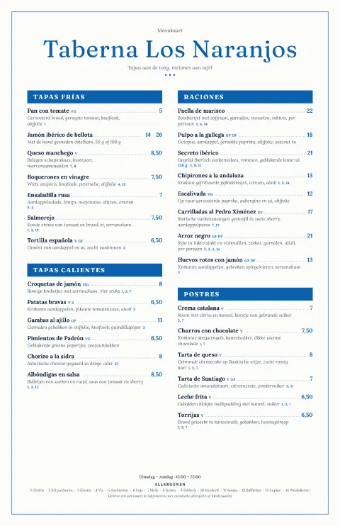 Naranjo Tiles – voorbeeld van menukaarttemplate