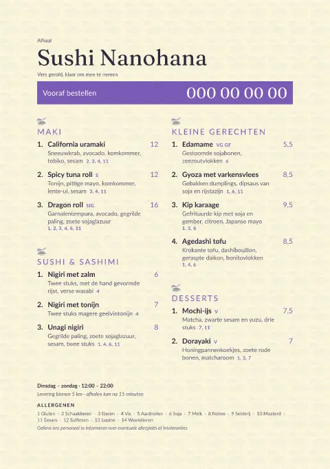 Primrose Maki – voorbeeld van menukaarttemplate