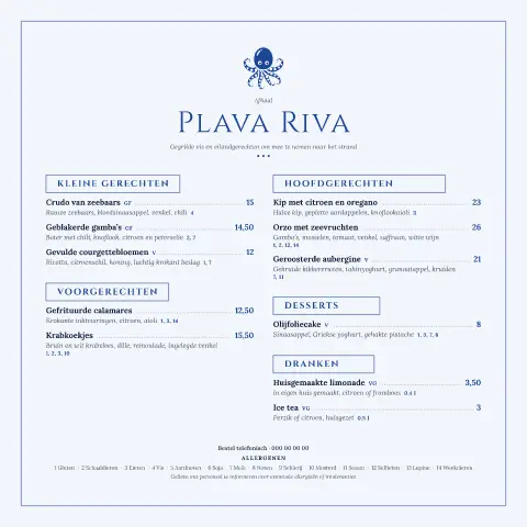 Riva Cobalt – voorbeeld van menukaarttemplate