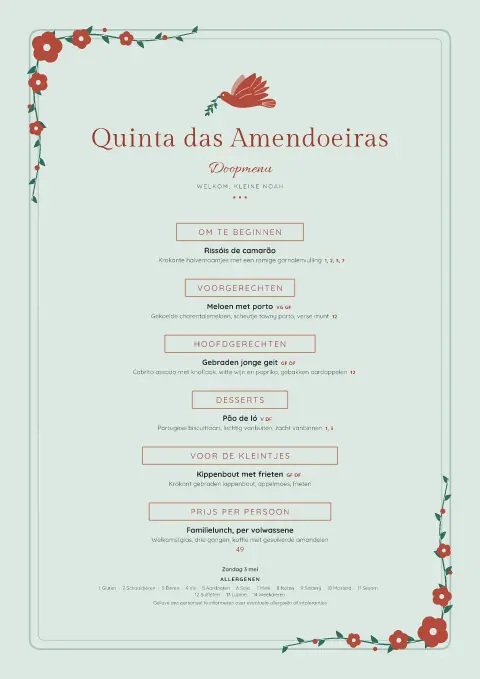 Sugared Almond – voorbeeld van menukaarttemplate