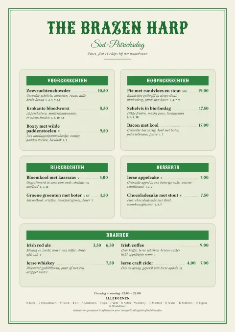 Shamrock Tiles – voorbeeld van menukaarttemplate