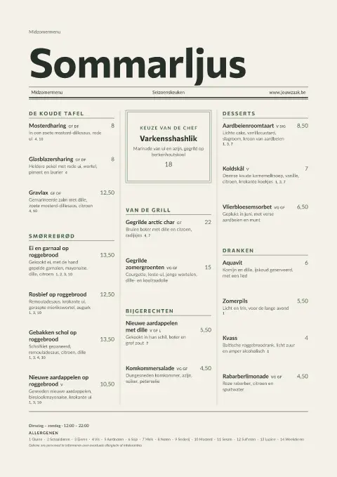 Solstice Gazette – voorbeeld van menukaarttemplate