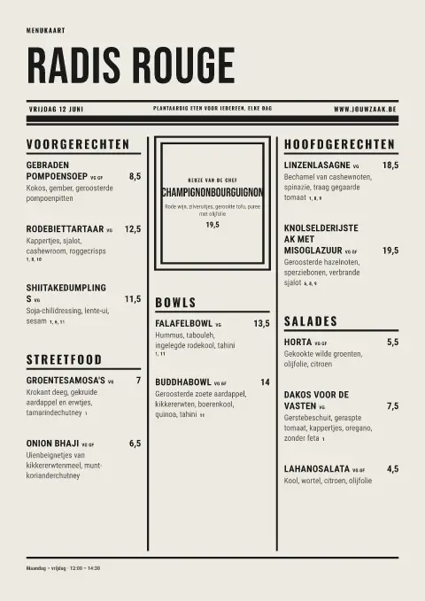 Beet Bulletin – voorbeeld van menukaarttemplate
